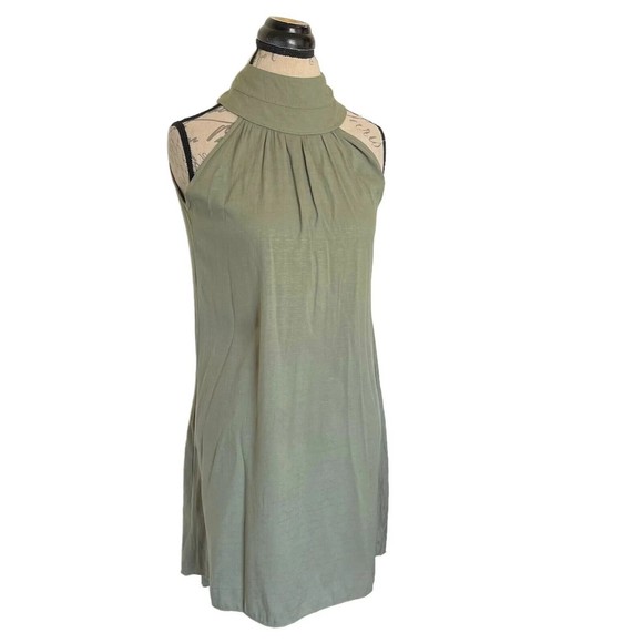 Womens Green Trapeze Dress High Mock Neckline Sleeveless Pleated Mini Sz  Small - Picture 5 of 12
